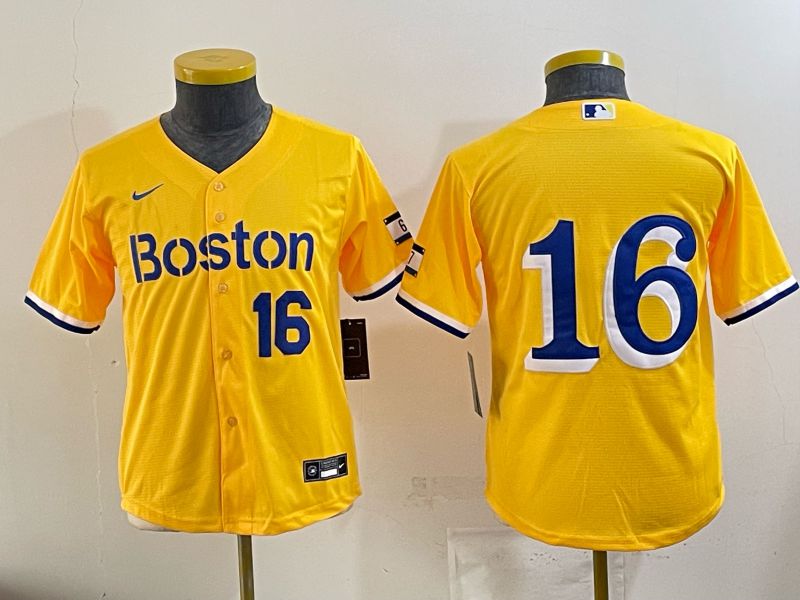 Youth 2025 Boston Red Sox 16 No Name Yellow Nike MLB Jersey 07